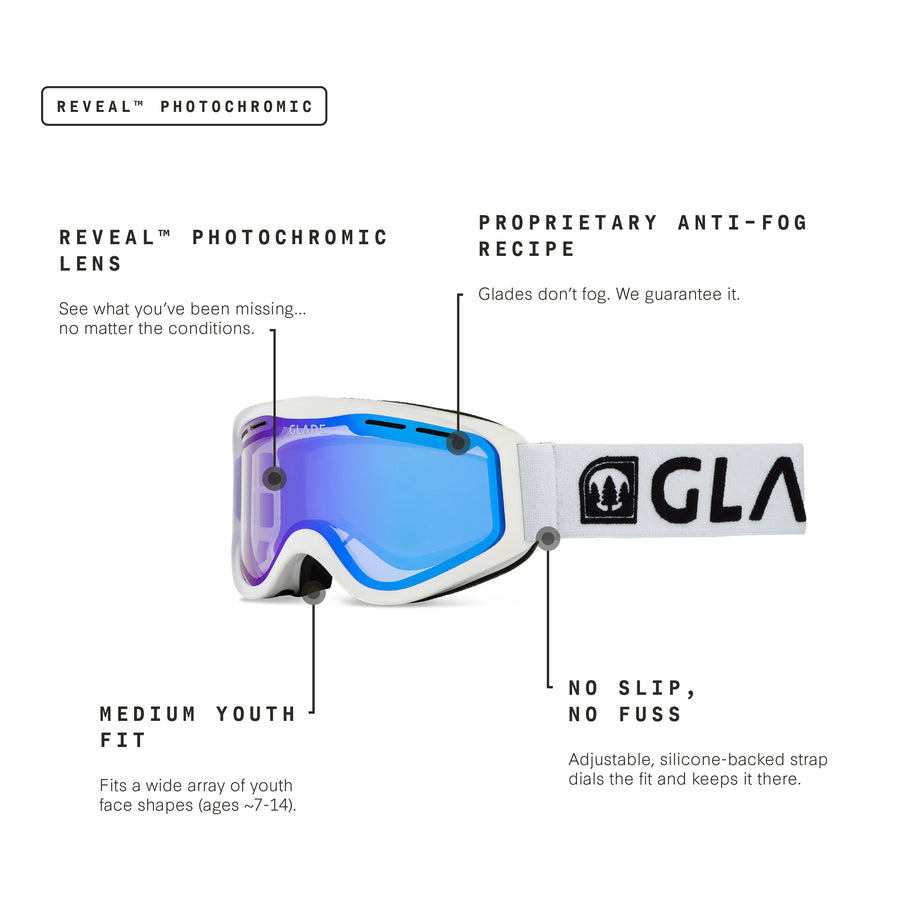 Pico Youth Photochromic Ski Goggles Glade Optics